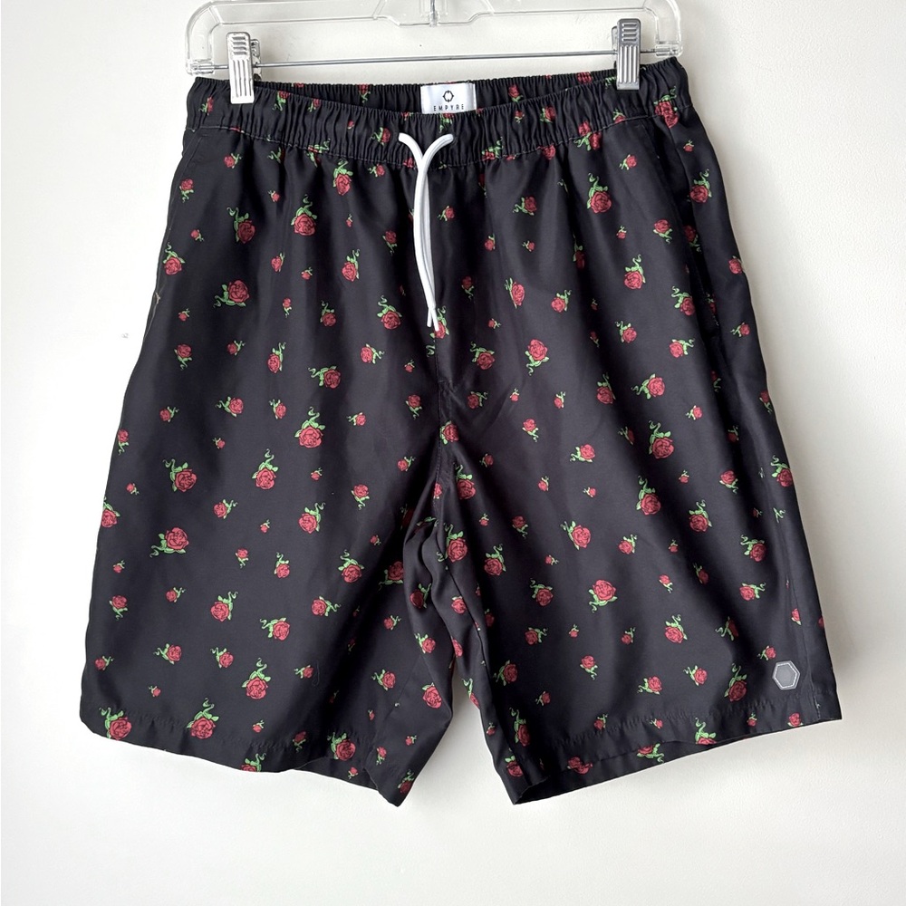 Empyre Grom Roses Black & Red Elastic Waist Board Shorts Medium